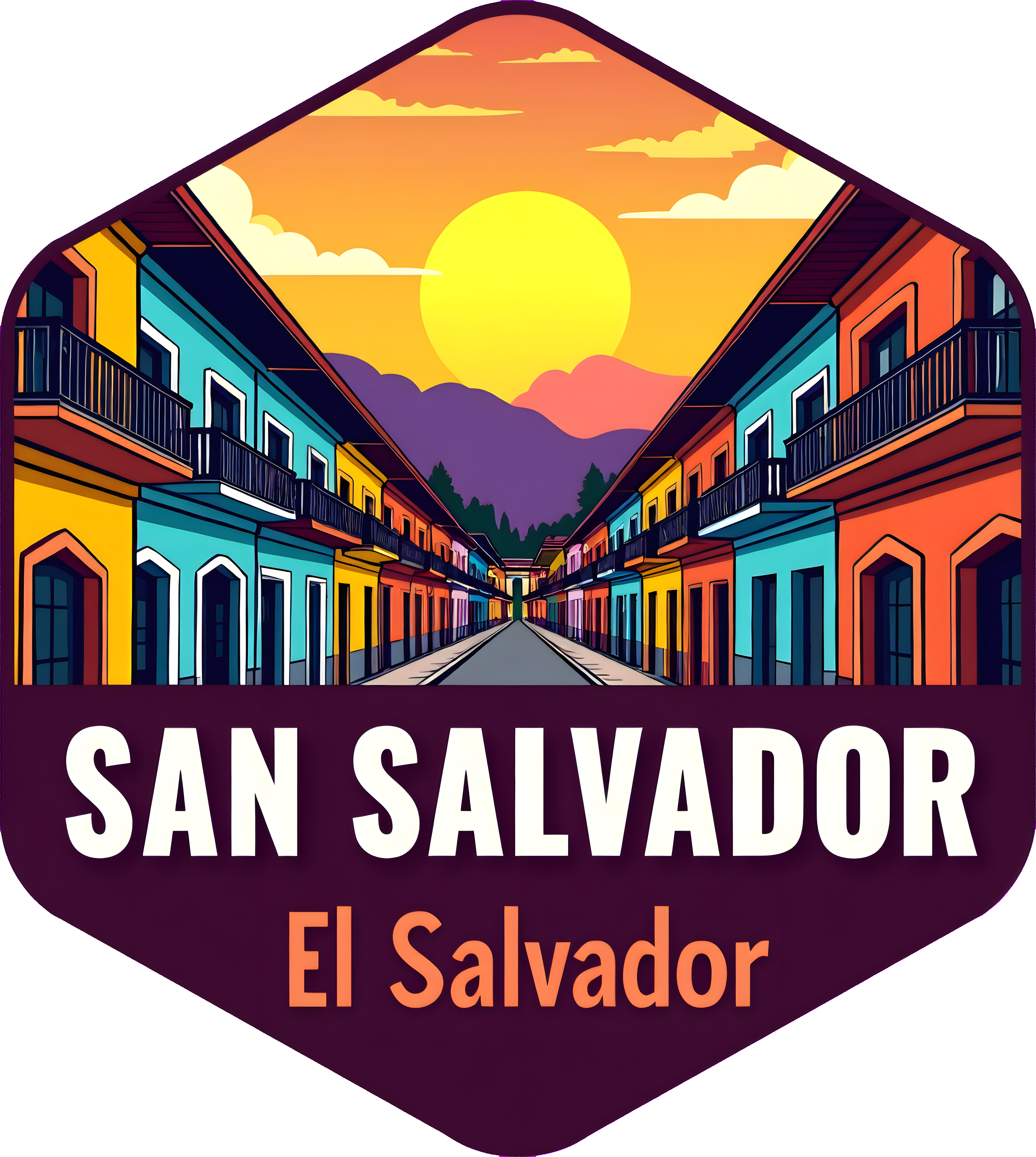 San Salvador Sticker, El Salvador Travel Decal, Colorful Cityscape Souvenir